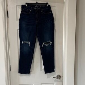 Old Navy Dark Blue Distressed High Rise Curvy OG Straight Jeans